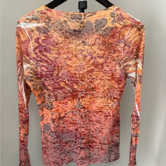 Prana Lottie Burnout Long Sleeve Top - Multi Pink Orange Boho Graphic Size M - Picture 3 of 6